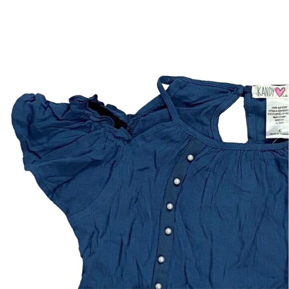 Kandy Kiss Girls Cold Shoulder Short Sleeve Shirt-Blue-Size Small-NWT - Picture 2 of 4